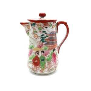 Antique Hand Painted Porcelain Japanese Teapot Circa 1900s Unmarked Geisha Lands